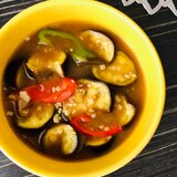 茄子とピーマン、えのきの野菜カレースープ/和風